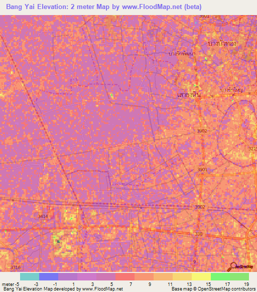 Bang Yai,Thailand Elevation Map