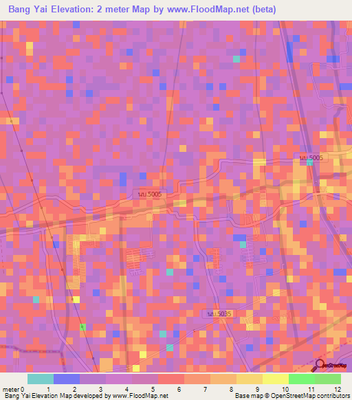 Bang Yai,Thailand Elevation Map