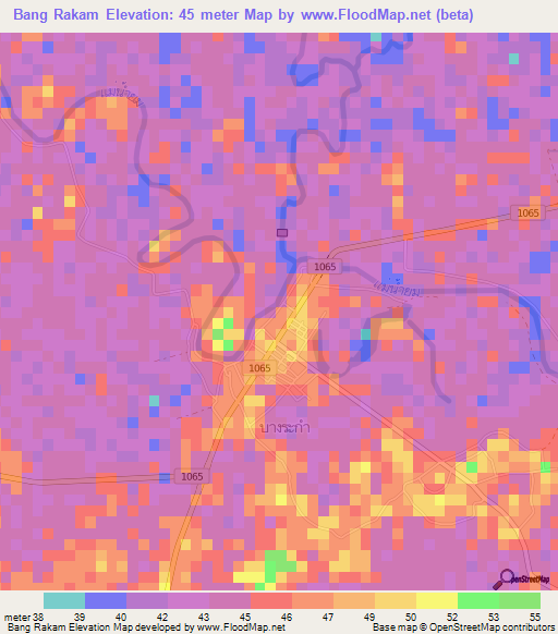 Bang Rakam,Thailand Elevation Map