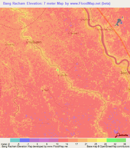 Bang Racham,Thailand Elevation Map