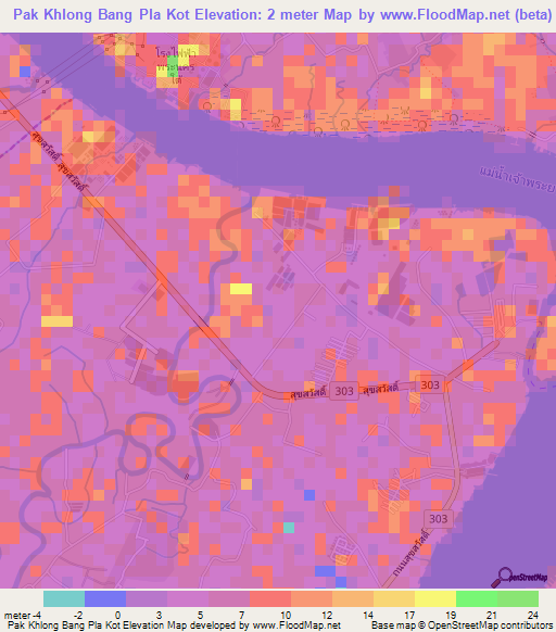 Pak Khlong Bang Pla Kot,Thailand Elevation Map