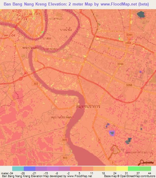 Ban Bang Nang Kreng,Thailand Elevation Map