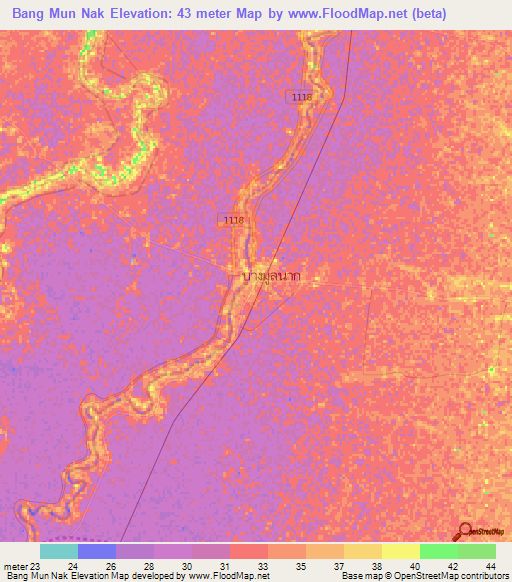 Bang Mun Nak,Thailand Elevation Map