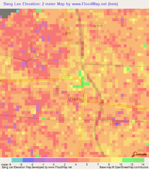 Bang Len,Thailand Elevation Map