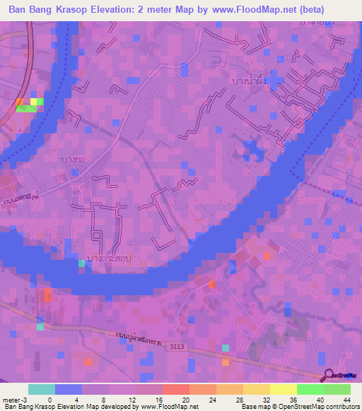Ban Bang Krasop,Thailand Elevation Map