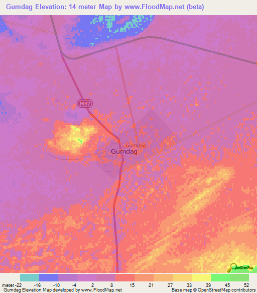 Gumdag,Turkmenistan Elevation Map