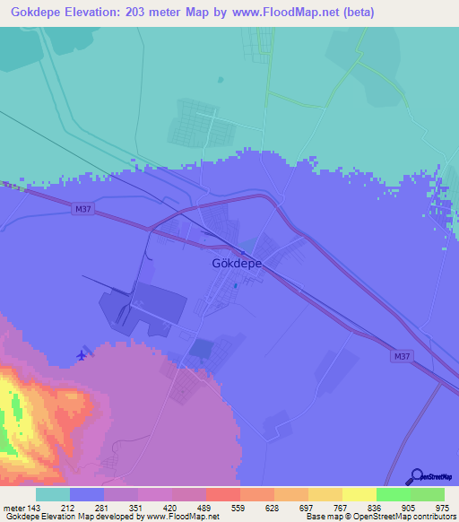 Gokdepe,Turkmenistan Elevation Map
