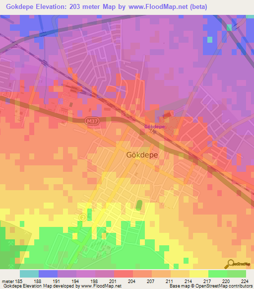 Gokdepe,Turkmenistan Elevation Map