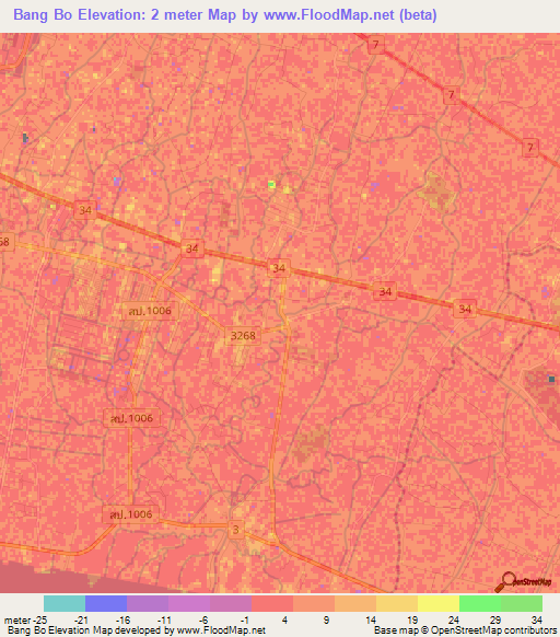 Bang Bo,Thailand Elevation Map