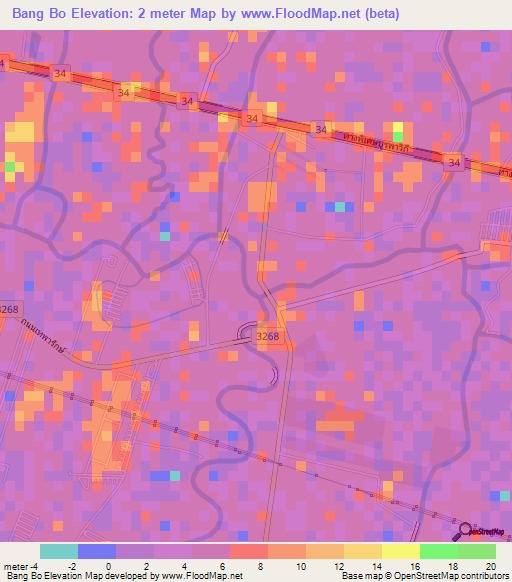 Bang Bo,Thailand Elevation Map