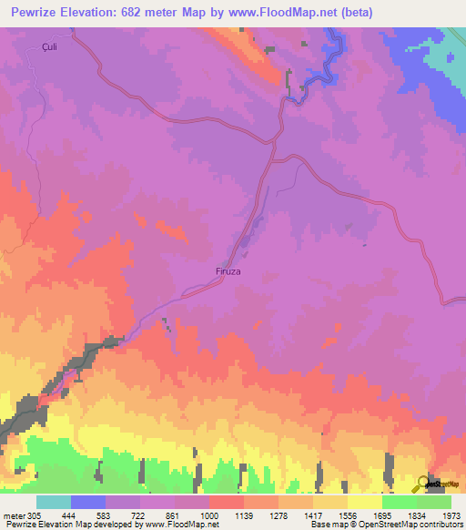 Pewrize,Turkmenistan Elevation Map