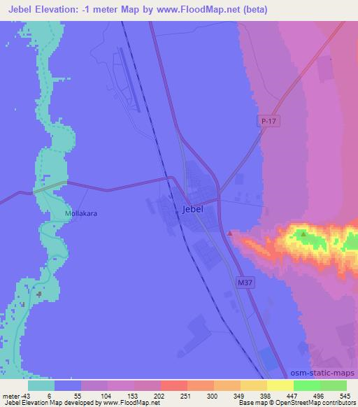 Jebel,Turkmenistan Elevation Map