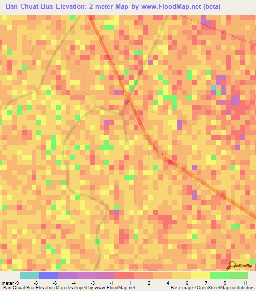 Ban Chuat Bua,Thailand Elevation Map