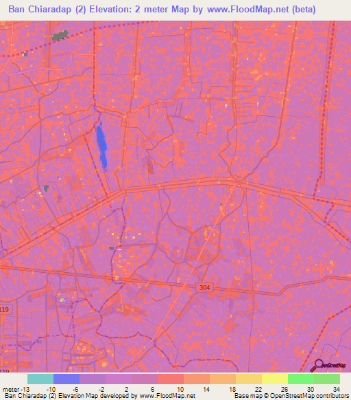 Ban Chiaradap (2),Thailand Elevation Map