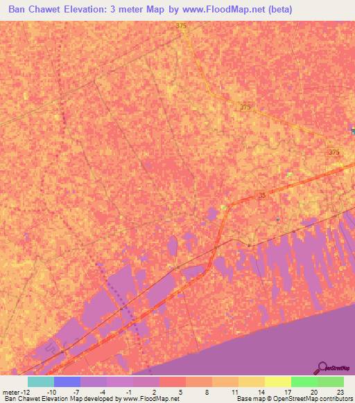 Ban Chawet,Thailand Elevation Map
