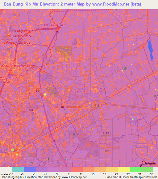 Ban Bung Kip Mu,Thailand Elevation Map