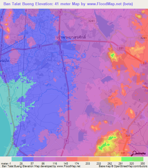Ban Talat Bueng,Thailand Elevation Map