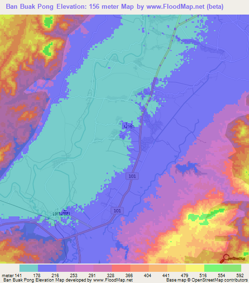 Ban Buak Pong,Thailand Elevation Map