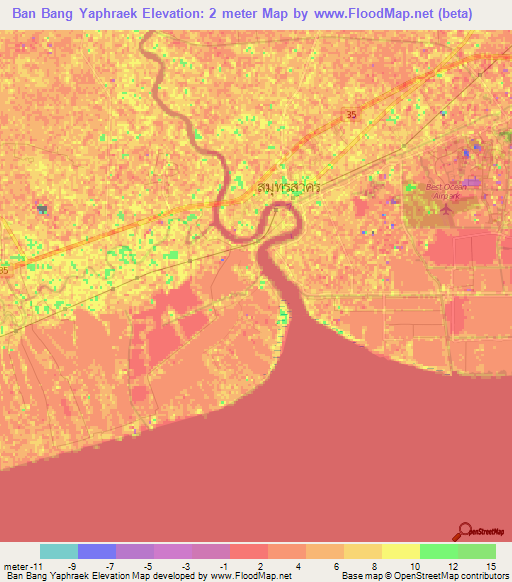 Ban Bang Yaphraek,Thailand Elevation Map