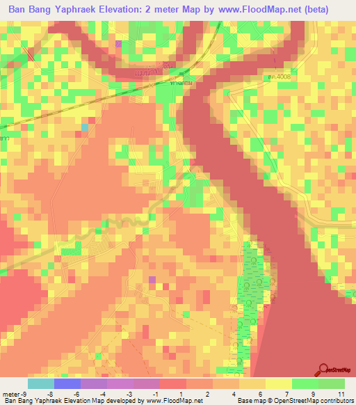 Ban Bang Yaphraek,Thailand Elevation Map