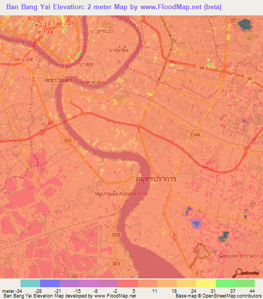 Ban Bang Yai,Thailand Elevation Map