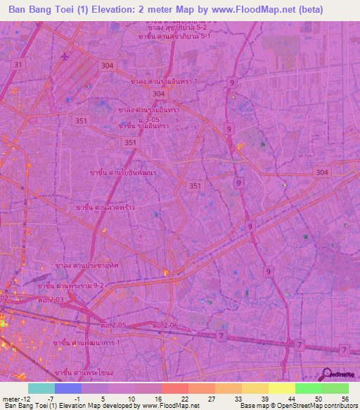 Ban Bang Toei (1),Thailand Elevation Map