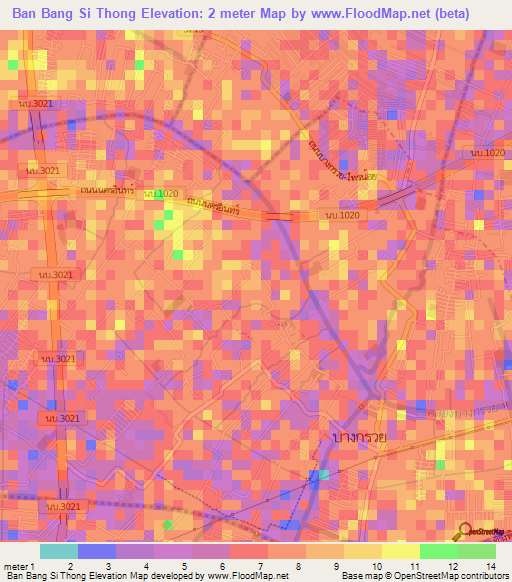Ban Bang Si Thong,Thailand Elevation Map