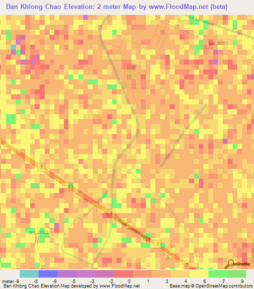 Ban Khlong Chao,Thailand Elevation Map