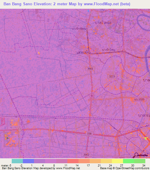 Ban Bang Sano,Thailand Elevation Map