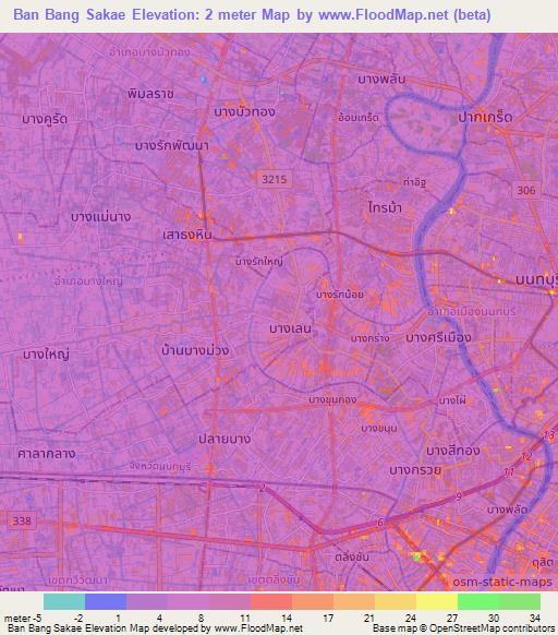 Ban Bang Sakae,Thailand Elevation Map