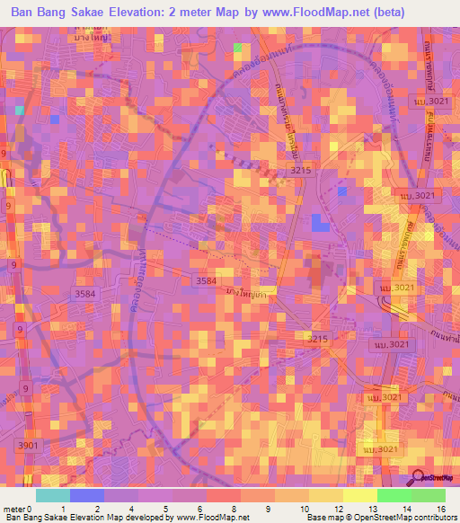 Ban Bang Sakae,Thailand Elevation Map