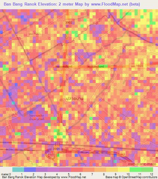 Ban Bang Ranok,Thailand Elevation Map