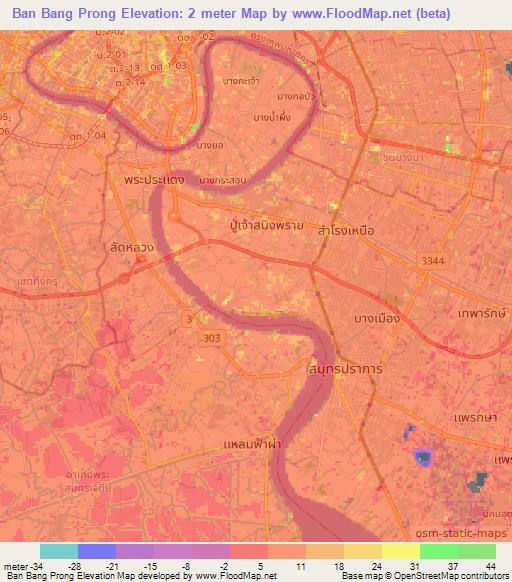 Ban Bang Prong,Thailand Elevation Map