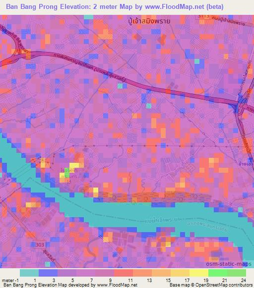 Ban Bang Prong,Thailand Elevation Map