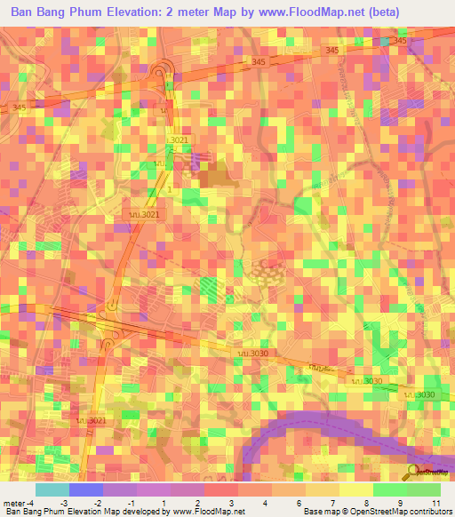 Ban Bang Phum,Thailand Elevation Map