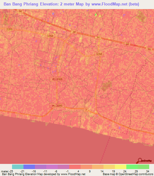 Ban Bang Phriang,Thailand Elevation Map