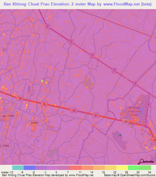 Ban Khlong Chuat Prao,Thailand Elevation Map