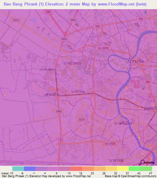Ban Bang Phraek (1),Thailand Elevation Map