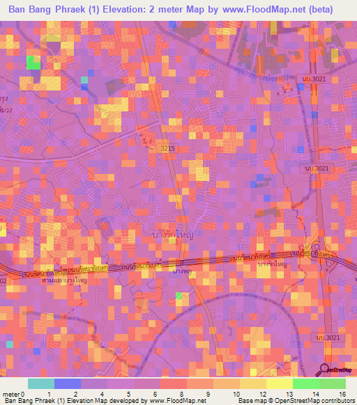 Ban Bang Phraek (1),Thailand Elevation Map