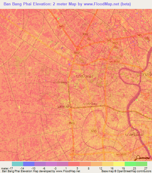 Ban Bang Phai,Thailand Elevation Map