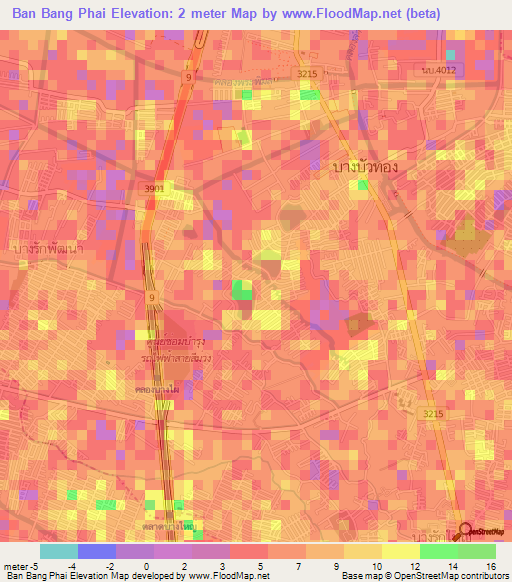 Ban Bang Phai,Thailand Elevation Map