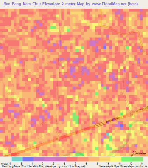 Ban Bang Nam Chut,Thailand Elevation Map