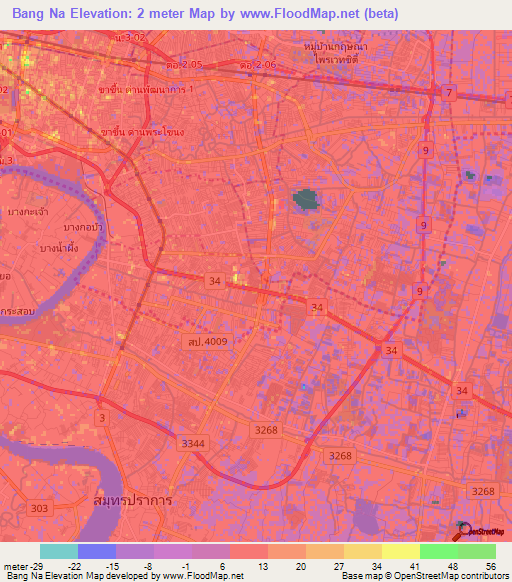 Bang Na,Thailand Elevation Map