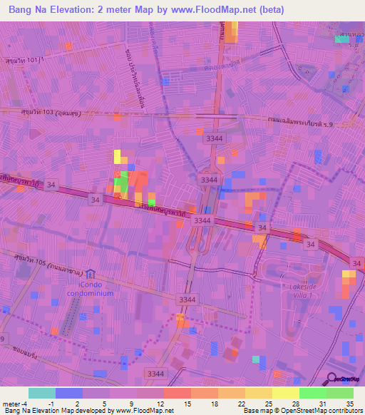 Bang Na,Thailand Elevation Map