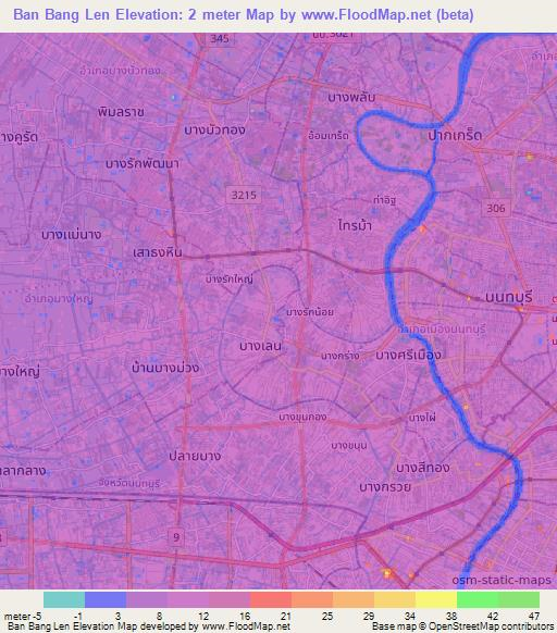 Ban Bang Len,Thailand Elevation Map