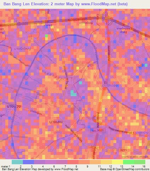 Ban Bang Len,Thailand Elevation Map