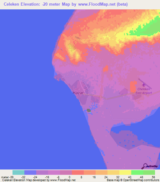 Celeken,Turkmenistan Elevation Map