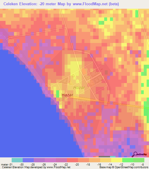 Celeken,Turkmenistan Elevation Map