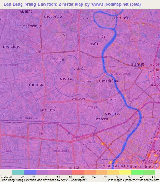 Ban Bang Krang,Thailand Elevation Map