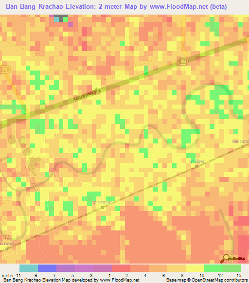 Ban Bang Krachao,Thailand Elevation Map